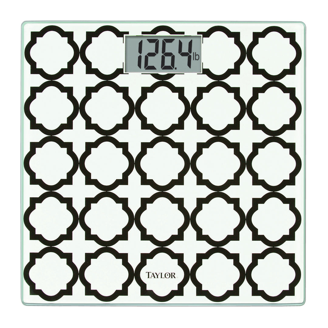 Taylor Digital Glass Bathroom Scale with Black & White Lattice, 400 Lb.