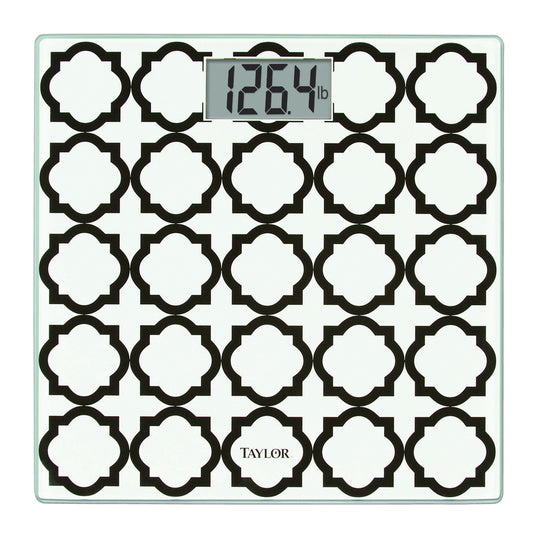 Taylor Digital Glass Bathroom Scale with Black & White Lattice, 400 Lb.