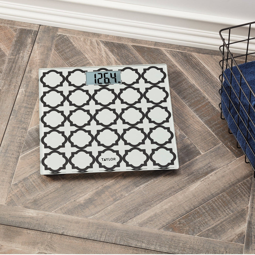 Taylor Digital Glass Bathroom Scale with Black & White Lattice, 400 Lb. - view 6
