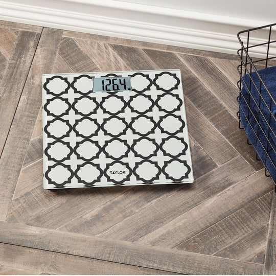 Taylor Digital Glass Bathroom Scale with Black & White Lattice, 400 Lb. - view 6