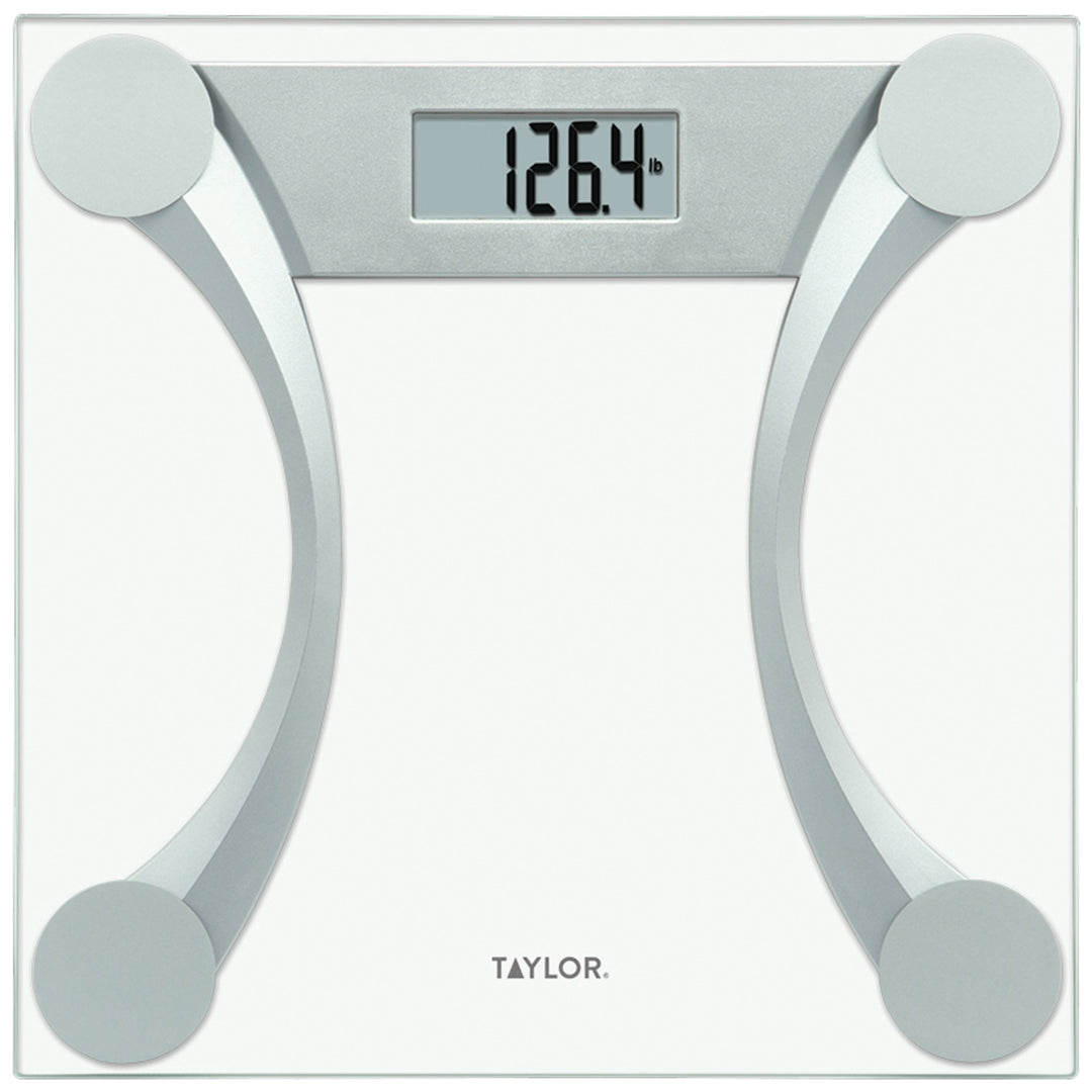 Taylor Clear Glass Digital Bathroom Scale with Metallic Accents, 400 Lb.
