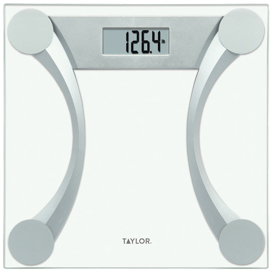 Taylor Clear Glass Digital Bathroom Scale with Metallic Accents, 400 Lb.