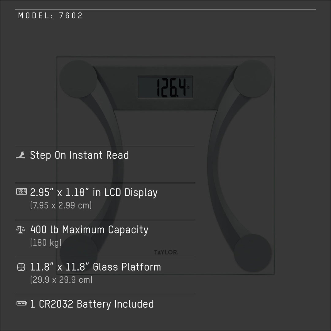 Taylor Clear Glass Digital Bathroom Scale with Metallic Accents, 400 Lb. - view 7