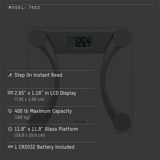 Taylor Clear Glass Digital Bathroom Scale with Metallic Accents, 400 Lb. - view 7