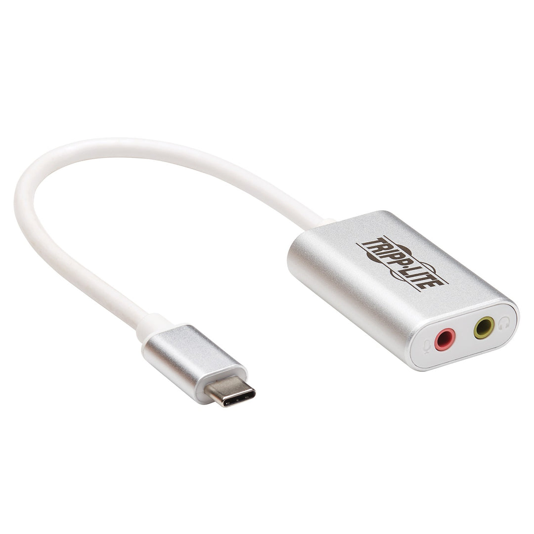Tripp Lite by Eaton USB-C to Dual 3.5 mm Headphone & Microphone Audio Adapter, Silver