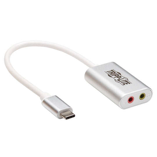 Tripp Lite by Eaton USB-C to Dual 3.5 mm Headphone & Microphone Audio Adapter, Silver