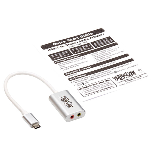Tripp Lite by Eaton USB-C to Dual 3.5 mm Headphone & Microphone Audio Adapter, Silver - view 6