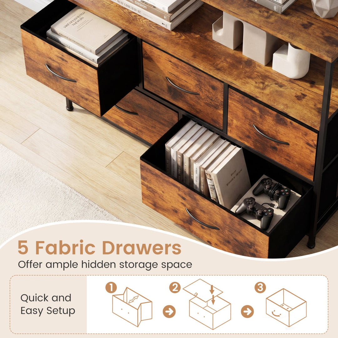 TV Stand Dresser for 45 Inch TV 5 Fabric Drawer Entertainment Center