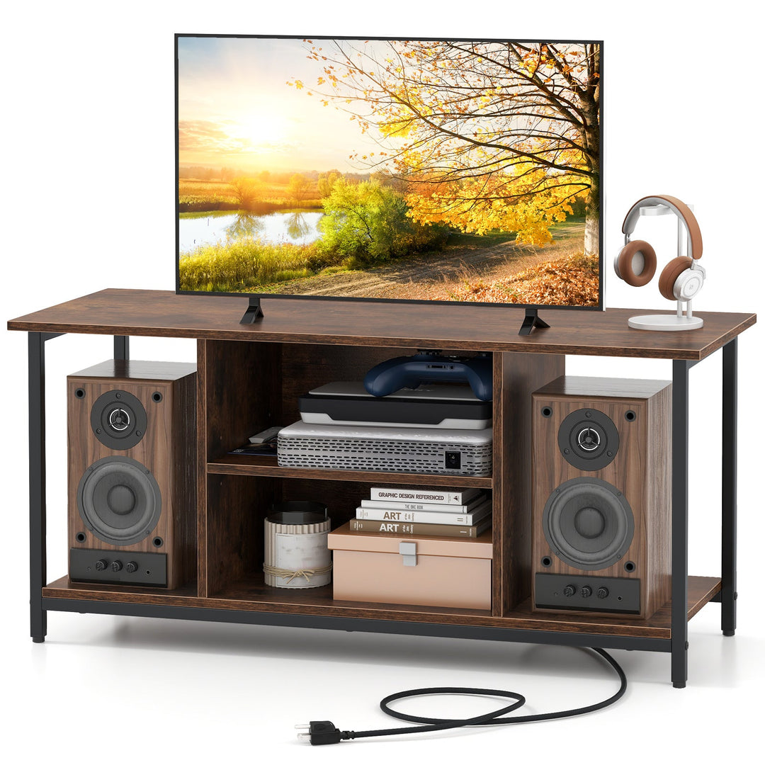 TV Stand Entertainment Center with Open Storage Shelves and Power Outlets to 50 Inches-Rustic Brown