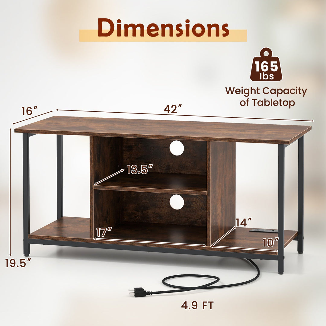 TV Stand Entertainment Center with Open Storage Shelves and Power Outlets to 50 Inches-Rustic Brown