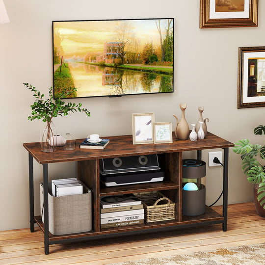 TV Stand Entertainment Center with Open Storage Shelves and Power Outlets to 50 Inches-Rustic Brown
