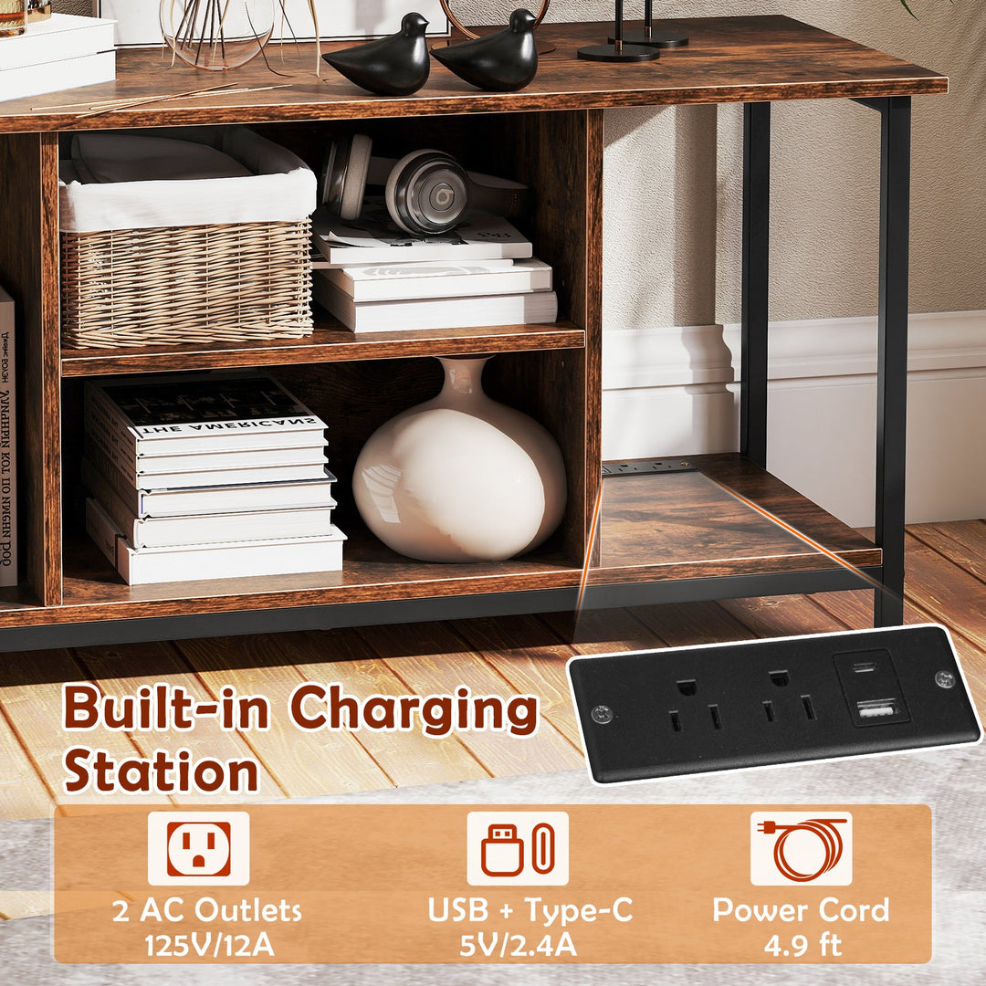 TV Stand Entertainment Center with Open Storage Shelves and Power Outlets to 50 Inches-Rustic Brown