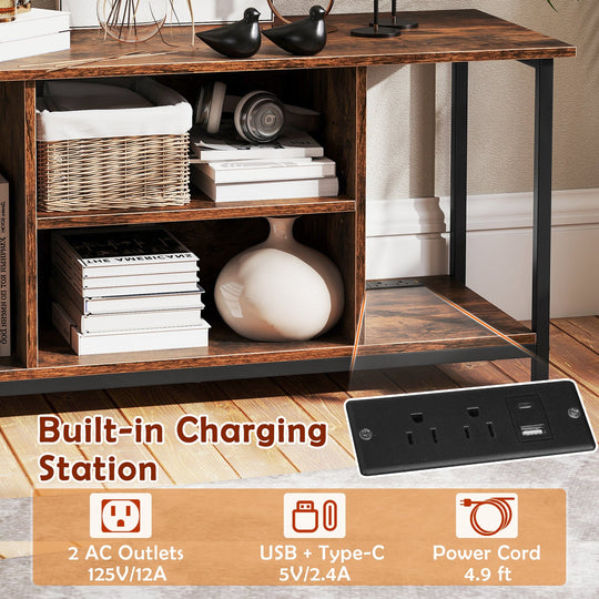 TV Stand Entertainment Center with Open Storage Shelves and Power Outlets to 50 Inches-Rustic Brown