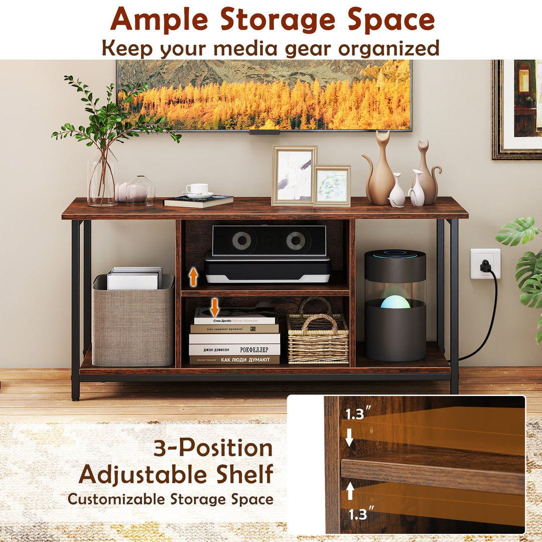 TV Stand Entertainment Center with Open Storage Shelves and Power Outlets to 50 Inches-Rustic Brown