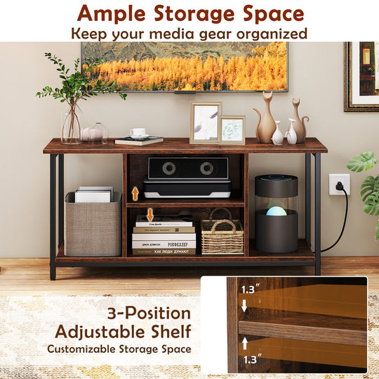 TV Stand Entertainment Center with Open Storage Shelves and Power Outlets to 50 Inches-Rustic Brown