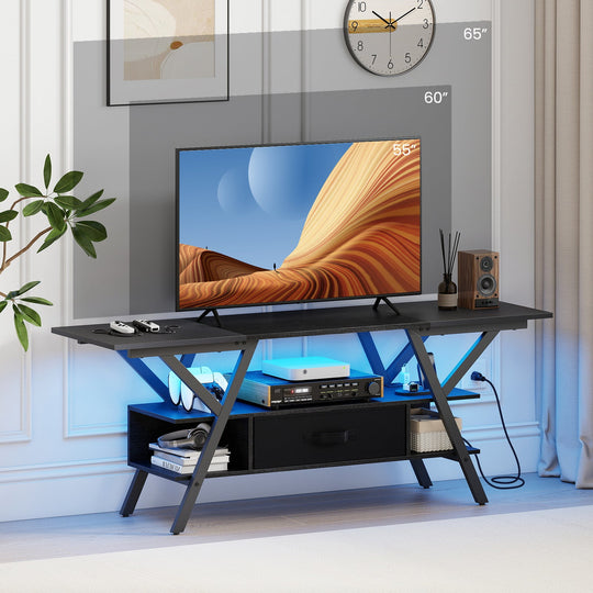 TV Stand for 65 Inch TVs with Power Outlets and LED Lights
