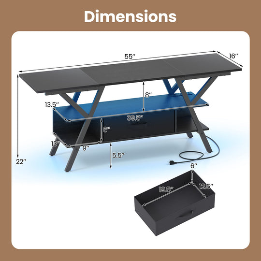 TV Stand for 65 Inch TVs with Power Outlets and LED Lights