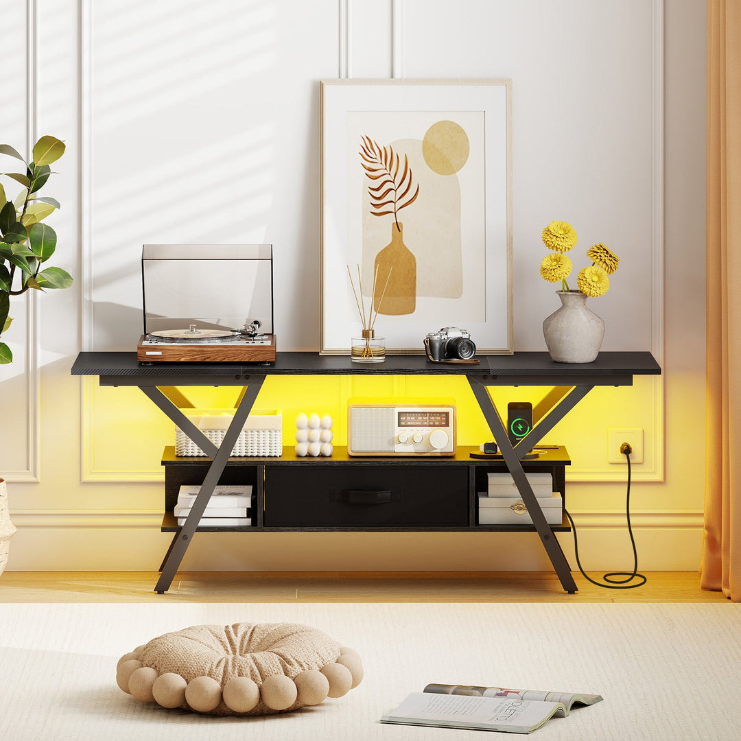 TV Stand for 65 Inch TVs with Power Outlets and LED Lights