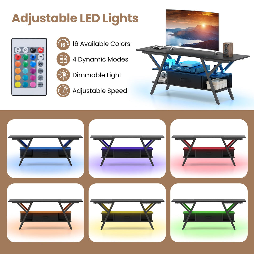 TV Stand for 65 Inch TVs with Power Outlets and LED Lights