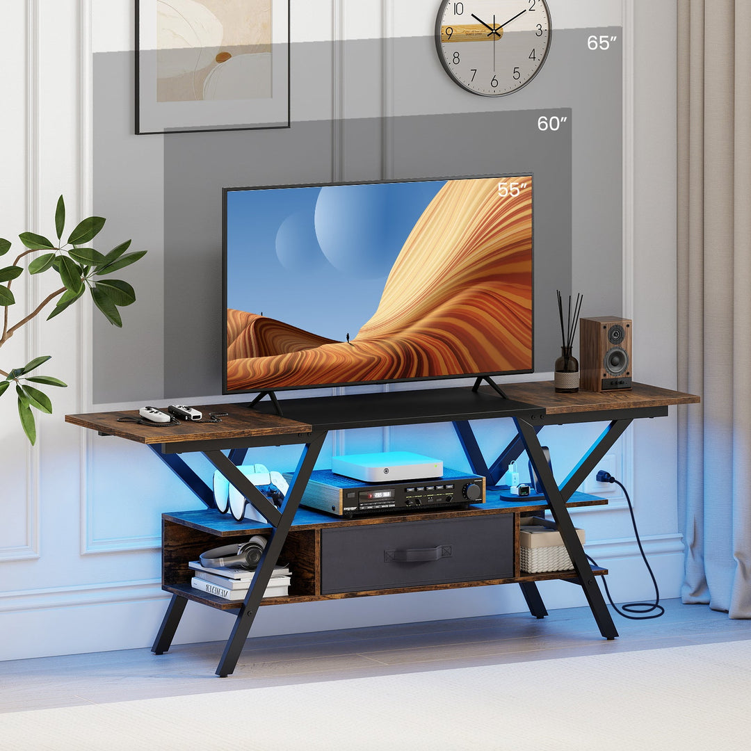 TV Stand for 65 Inch TVs with Power Outlets and LED Lights
