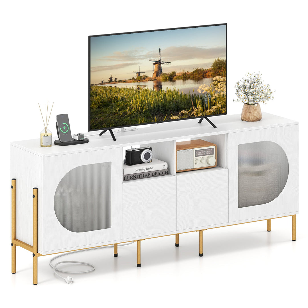 TV Stand for 70 Inch TV with Power Outlets Drawers and Open Shelves-White