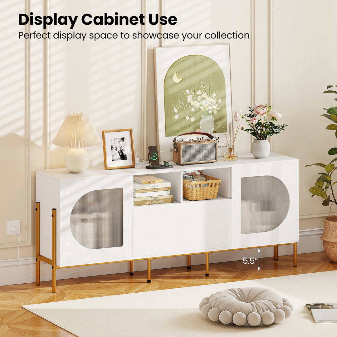 TV Stand for 70 Inch TV with Power Outlets Drawers and Open Shelves-White