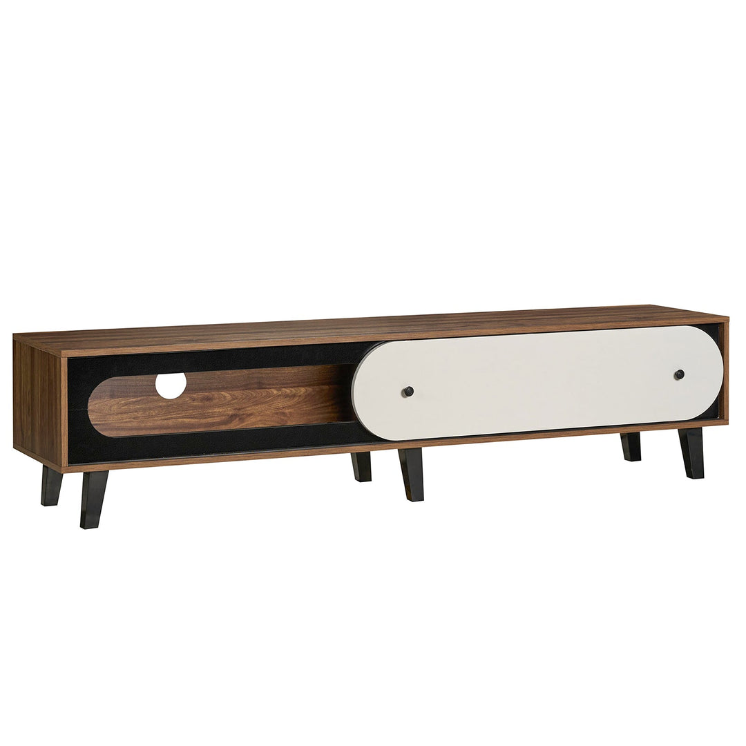 TV Stand for 80 Inch TVs Mid Century Modern Entertainment Center with Sliding Door Cabinet-Walnut
