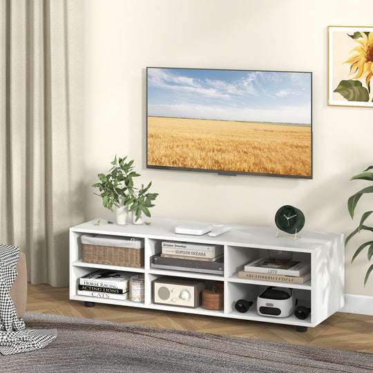 TV Stand for TV up to 55 Inch with 6 Storage Compartments-White