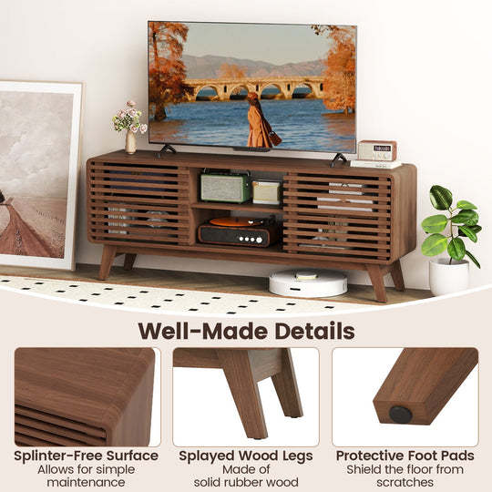 TV Stand for TVs up to 65" with Sliding Doors and Adjustable Shelves for Living Room-Walnut