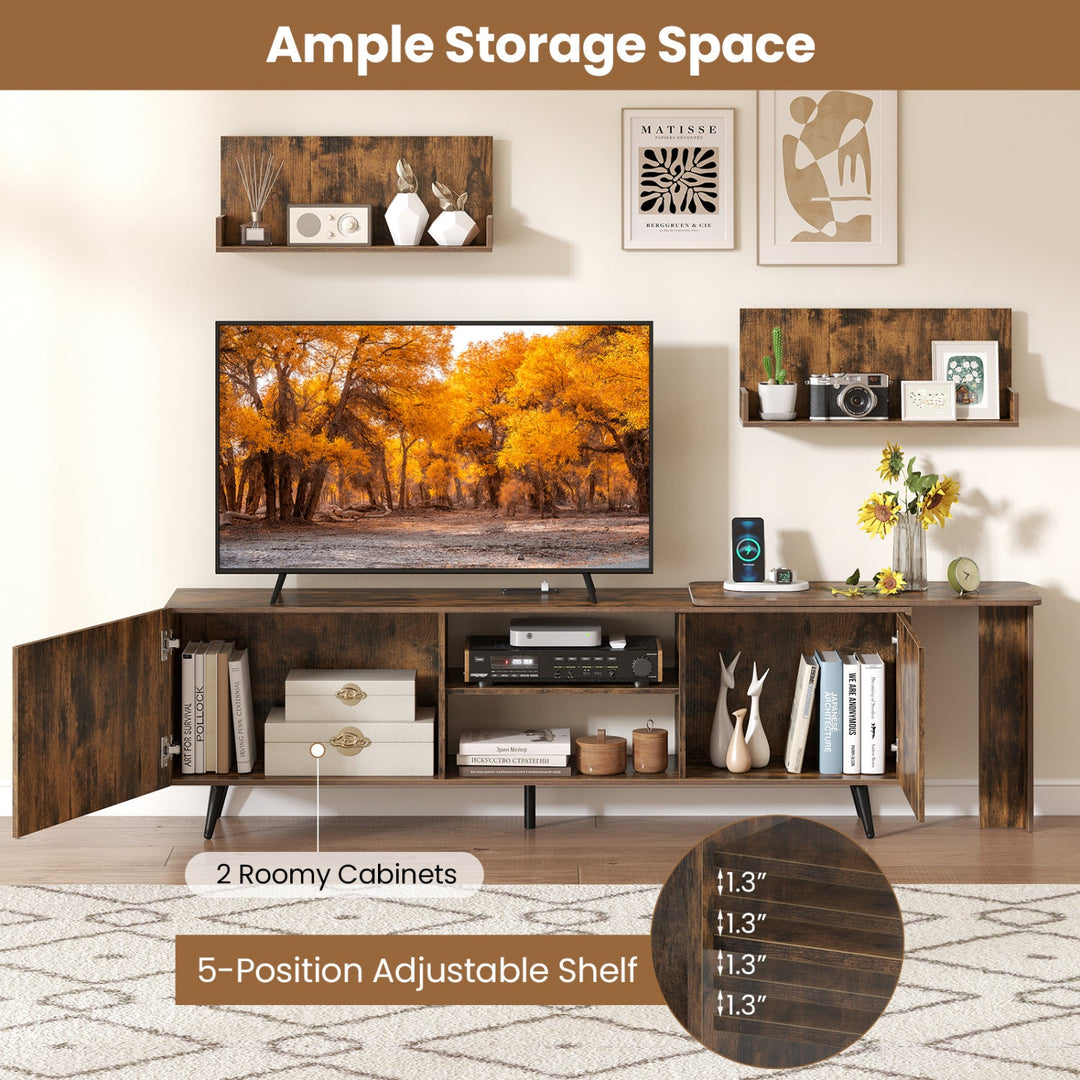 85-Inch TV Stand with Charging Station and Wall Shelves