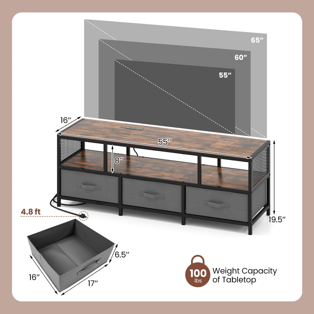 TV Stand for TVs up to 65 Inches with Power Outlets USB Charging