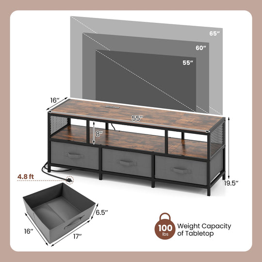 TV Stand for TVs up to 65 Inches with Power Outlets USB Charging