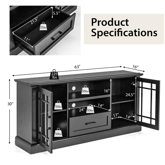 TV Stand for TVs up to 70 with Glass Doors Cubbies and Drawer