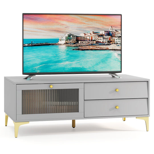 TV Stand with Compartment and Drawers for 55 Inch TV-Gray