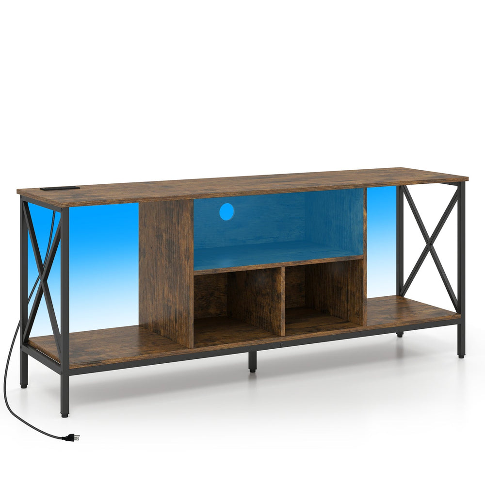 TV Stand with LED Lights for 65 Inch TV Entertainment Center with Power Outlets