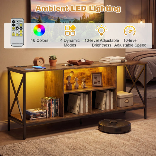 TV Stand with LED Lights for 65 Inch TV Entertainment Center with Power Outlets