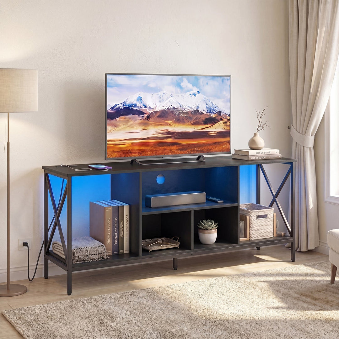TV Stand with LED Lights for 65 Inch TV Entertainment Center with Power Outlets