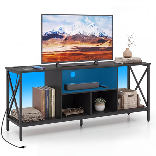 TV Stand with LED Lights for 65 Inch TV Entertainment Center with Power Outlets