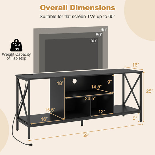 TV Stand with LED Lights for 65 Inch TV Entertainment Center with Power Outlets
