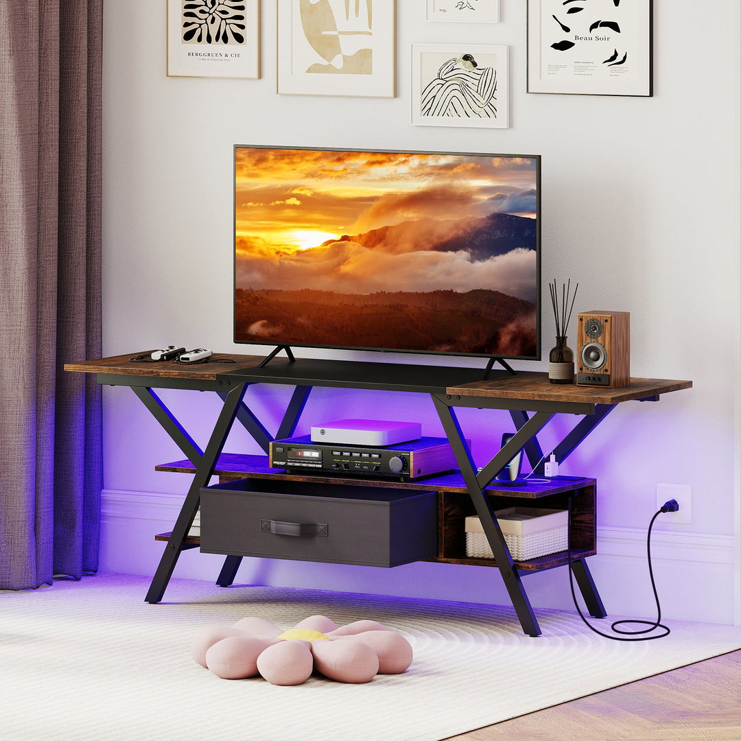 TV Stand for 65 Inch TVs with Power Outlets and LED Lights