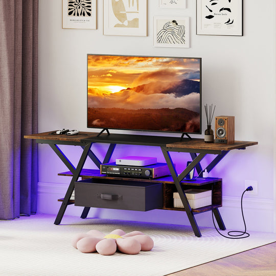 TV Stand for 65 Inch TVs with Power Outlets and LED Lights