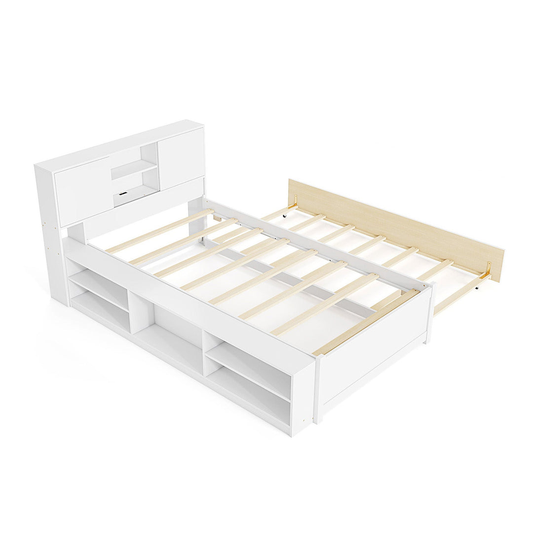 Twin Bed Frame with Trundle and Power Outlets