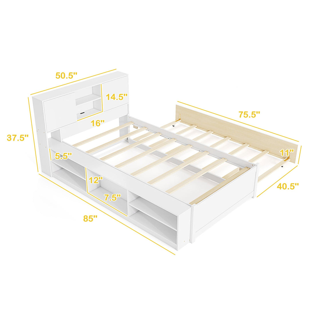 Twin Bed Frame with Trundle and Power Outlets