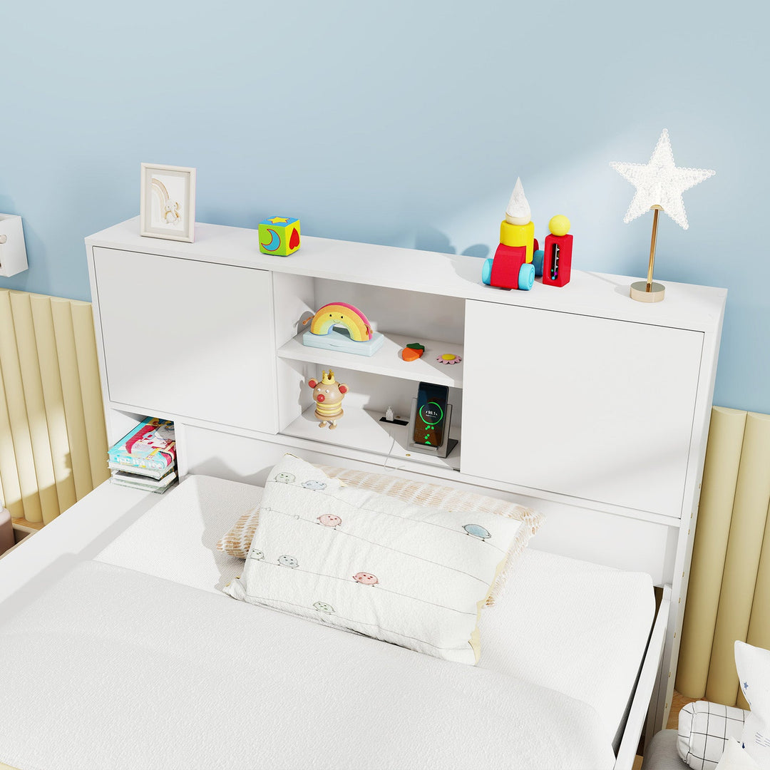 Twin Bed Frame with Trundle and Power Outlets