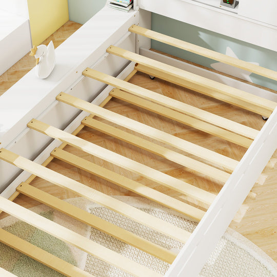 Twin Bed Frame with Trundle and Power Outlets
