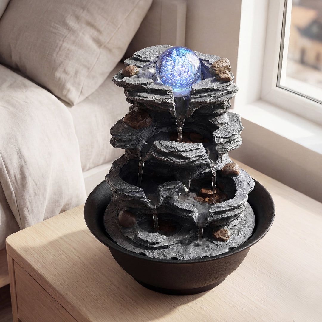 Tabletop Water Fountain with Rolling Crystal Ball and Color-Changing LED Light
