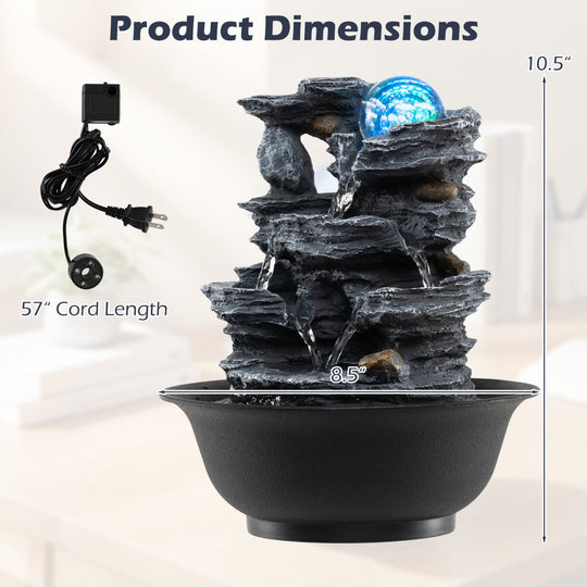 Tabletop Water Fountain with Rolling Crystal Ball and Color-Changing LED Light