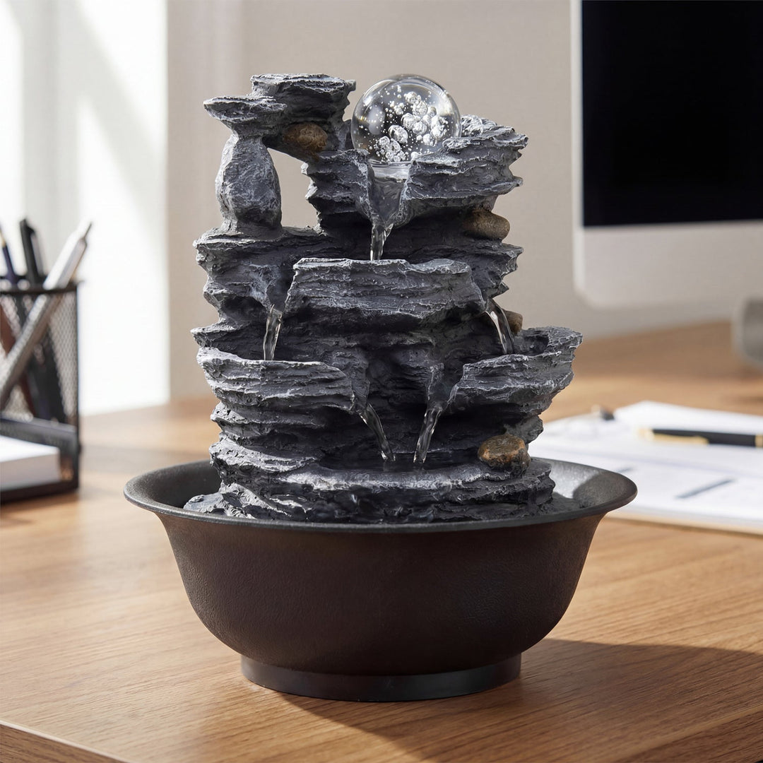 Tabletop Water Fountain with Rolling Crystal Ball and Color-Changing LED Light