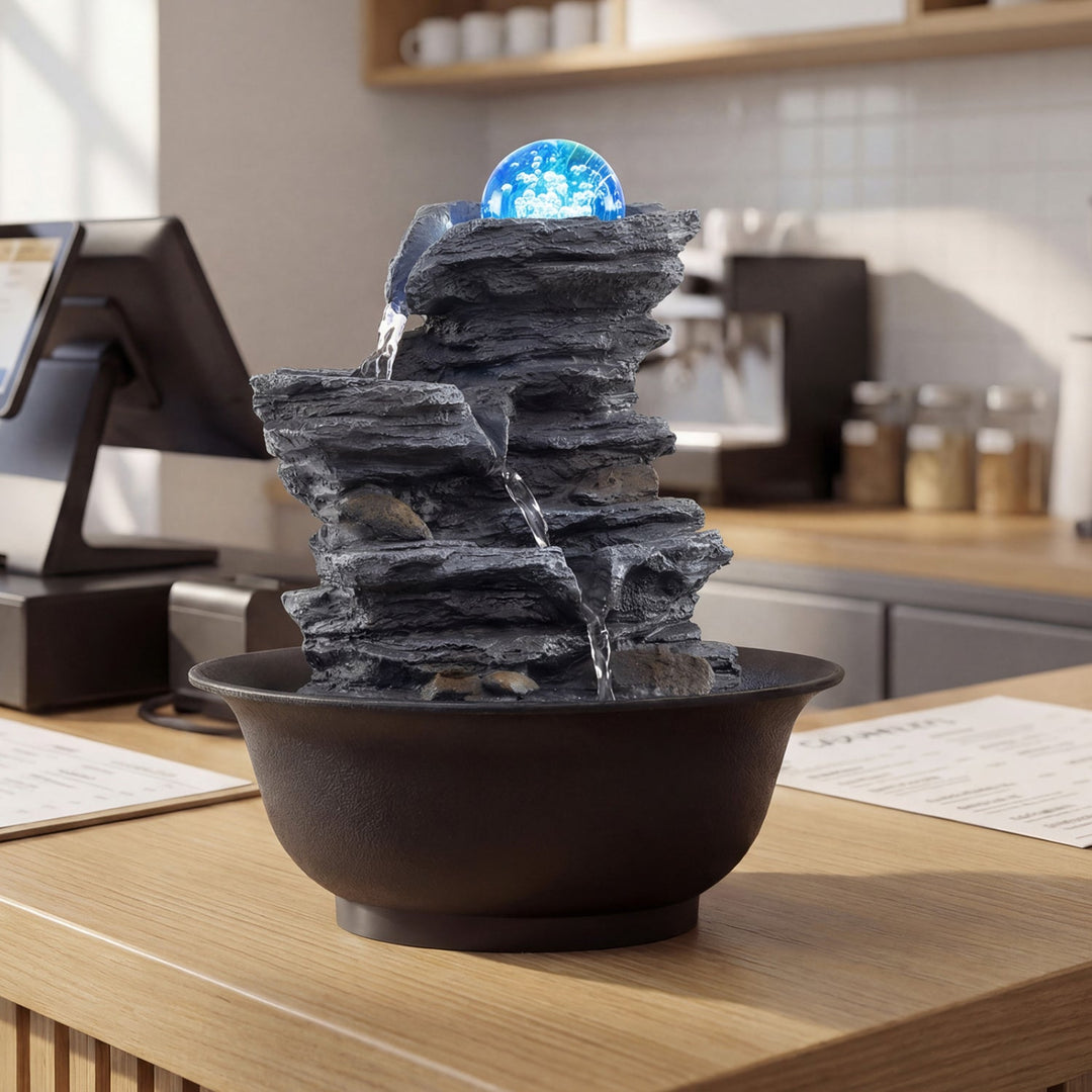 Tabletop Water Fountain with Rolling Crystal Ball and Color-Changing LED Light