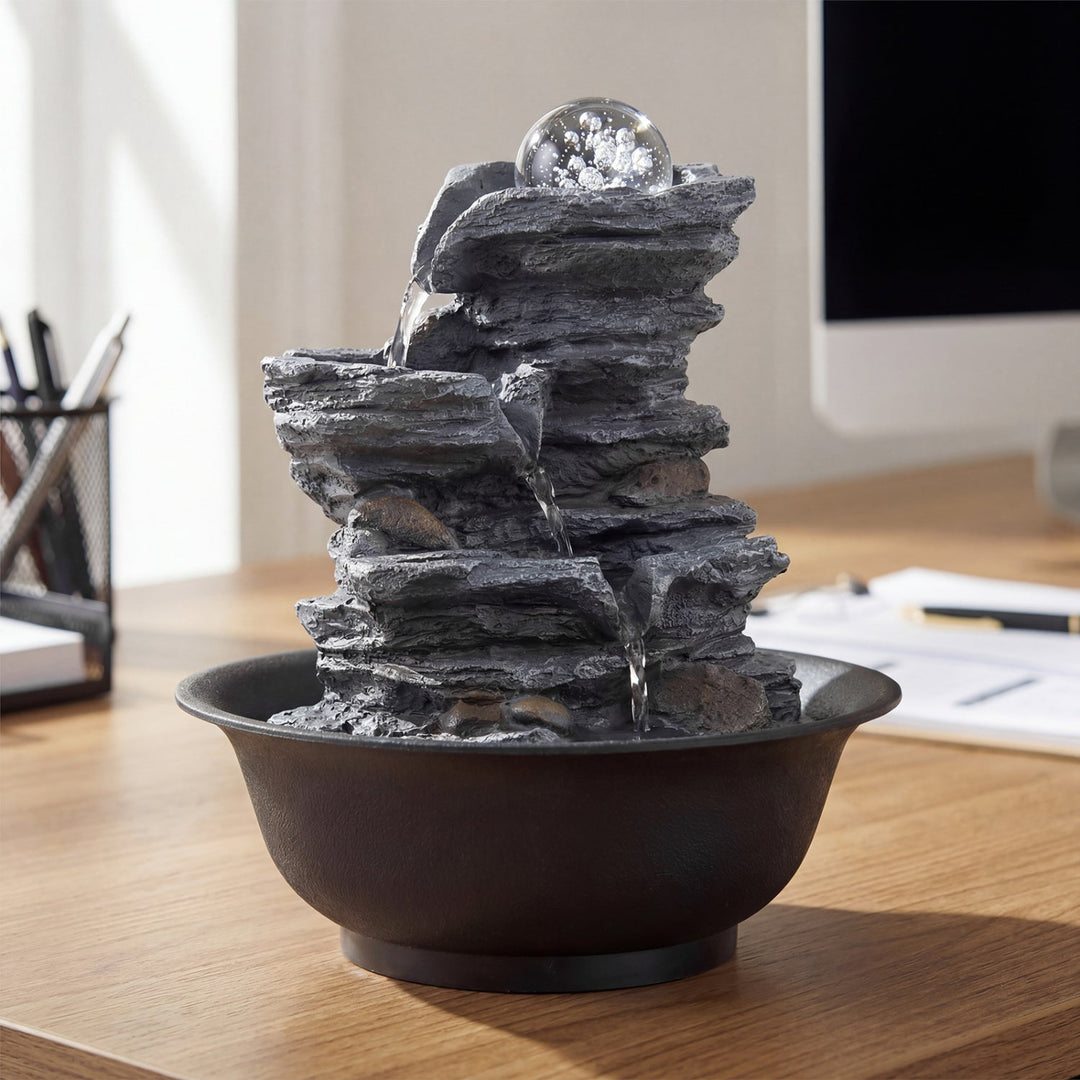 Tabletop Water Fountain with Rolling Crystal Ball and Color-Changing LED Light